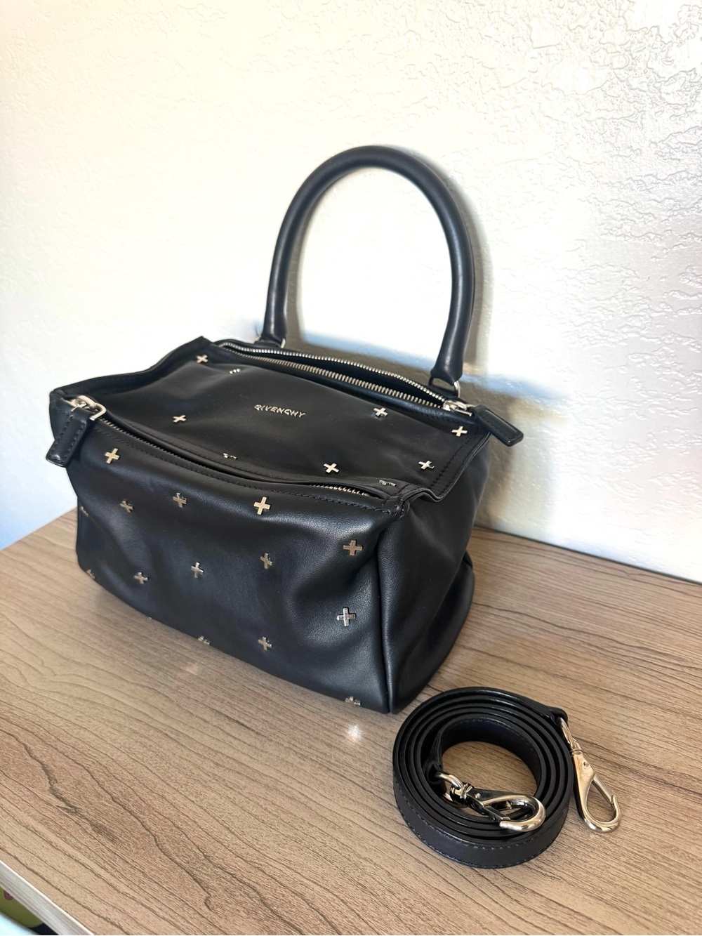Givenchy Small Cross-Embellished Pandora Black Leather Satchel